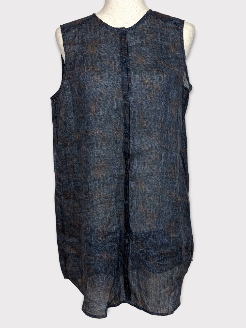 Eileen Fisher Button Front Sleeveless Tunic Top Medium Oversized Lagenlook Lagom